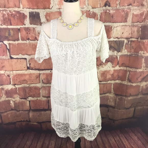 Topshop Lace Cold Shoulder Dress Size 6 - Picture 2 of 8